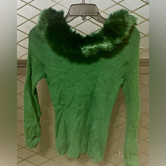 Boston Proper Faux Fur Trim Knit Top - Picture 2 of 6